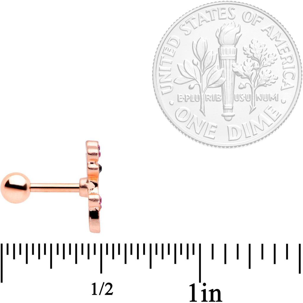 BodyCandy 16G 1/4 Clear Pink Gem Rose Gold Tone Giraffe Cartilage Tragus — side view
