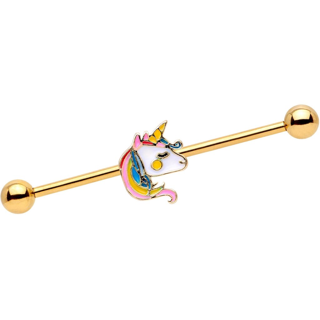 BodyCandy 14G Gold Tone Pastel Unicorn Industrial Barbell 38mm — main product shot