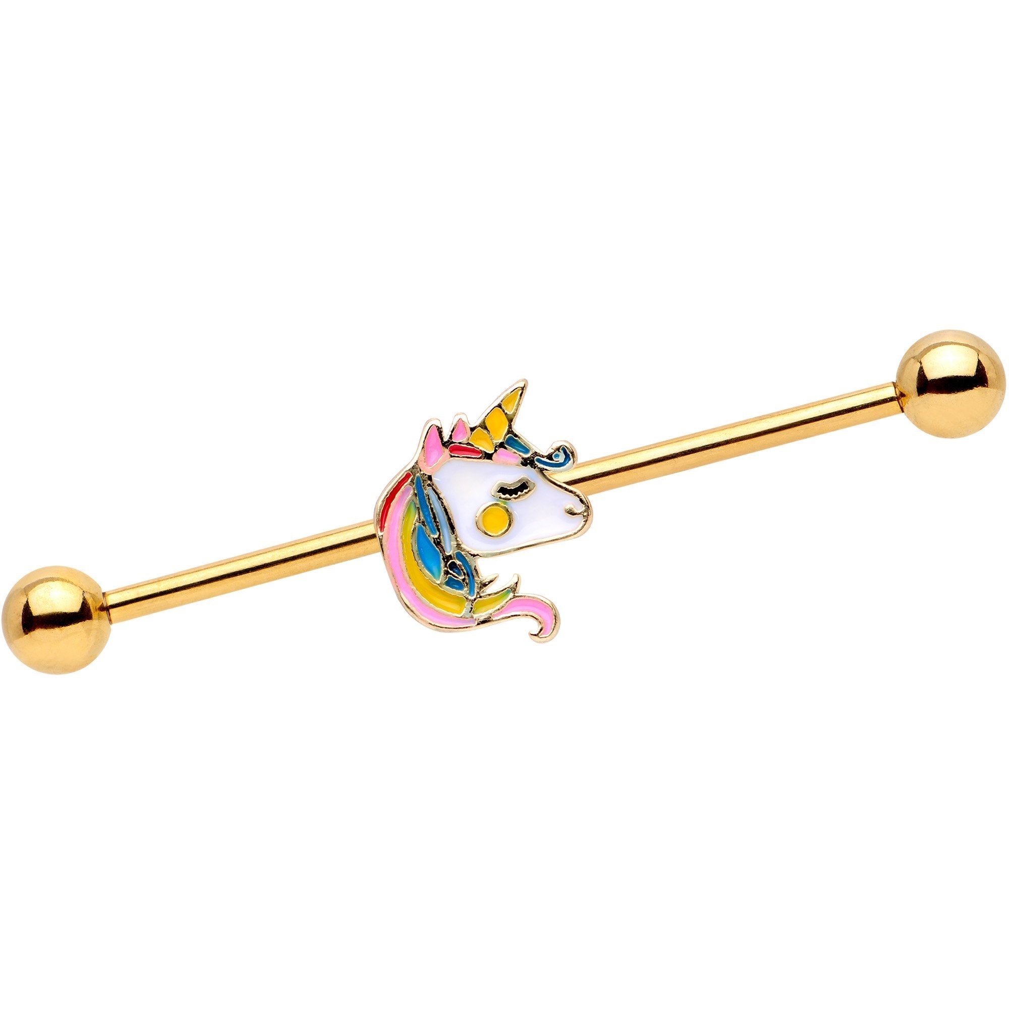 BodyCandy 14G Gold Tone Pastel Unicorn Industrial Barbell 38mm — main product shot
