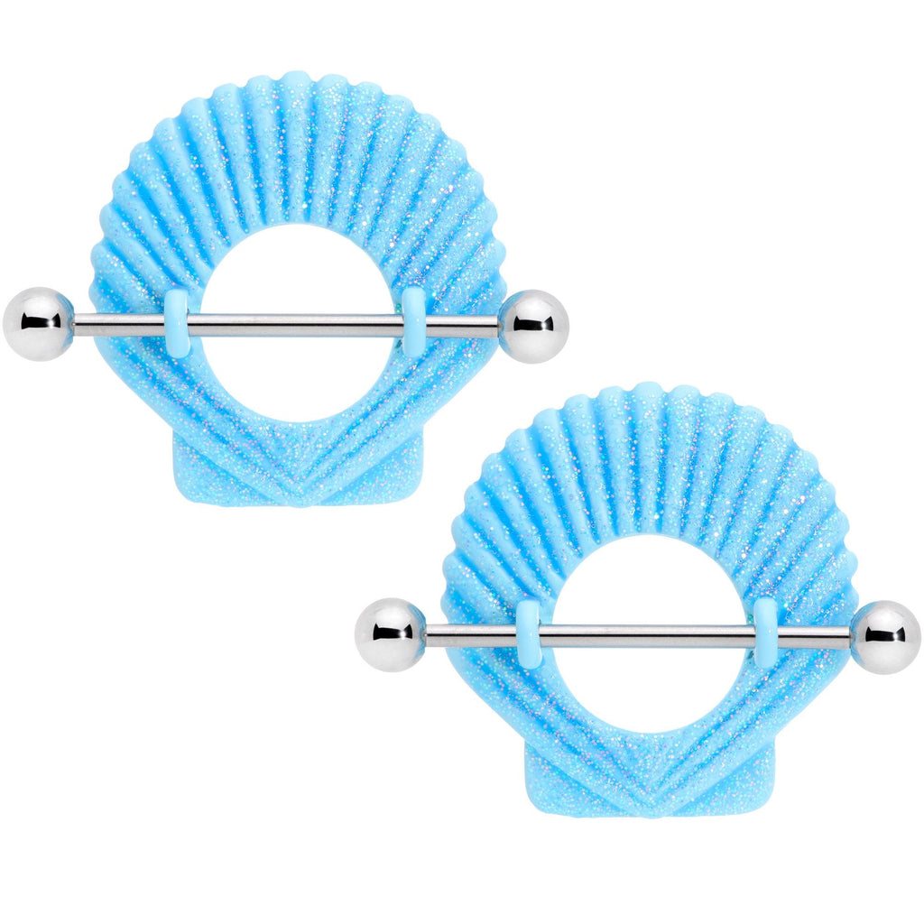 BodyCandy 14G 29mm Blue Shimmer Mermaid Shell Nautical Nipple Shield Set — main product shot