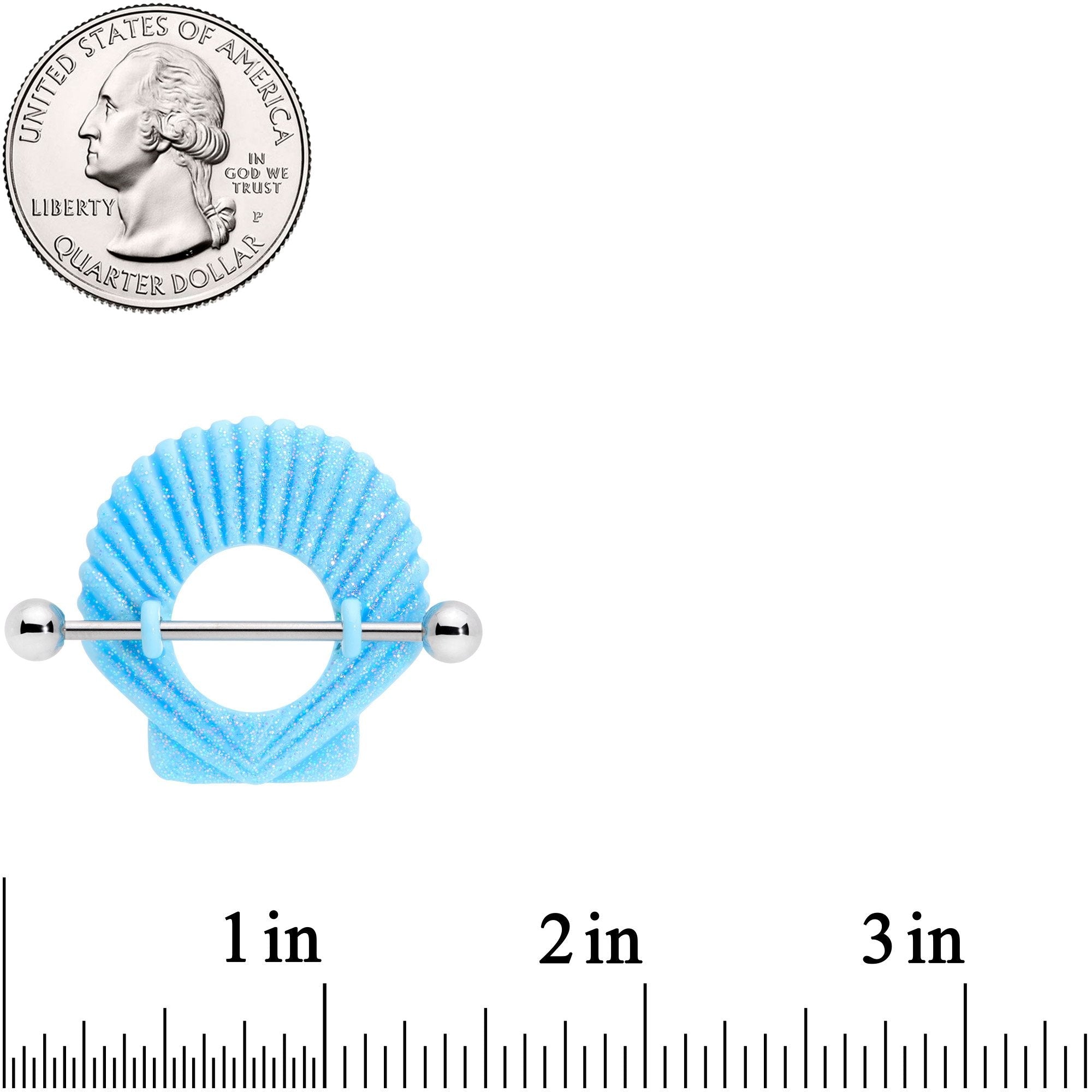 BodyCandy 14G 29mm Blue Shimmer Mermaid Shell Nautical Nipple Shield Set — detail close-up