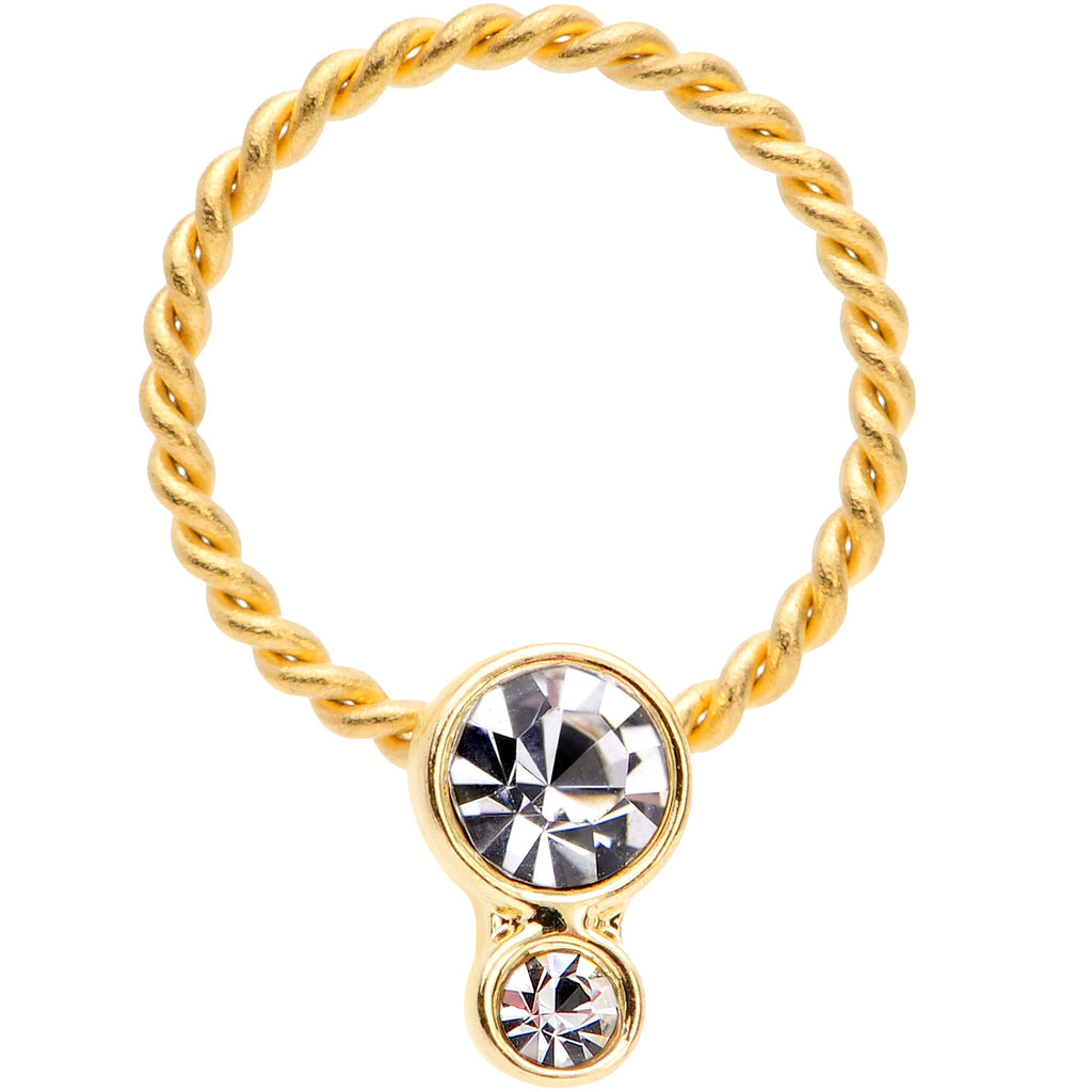 BodyCandy 16G 3/8 Clear Gem Duo Gold Tone Twisted BCR Captive Ring — main product shot