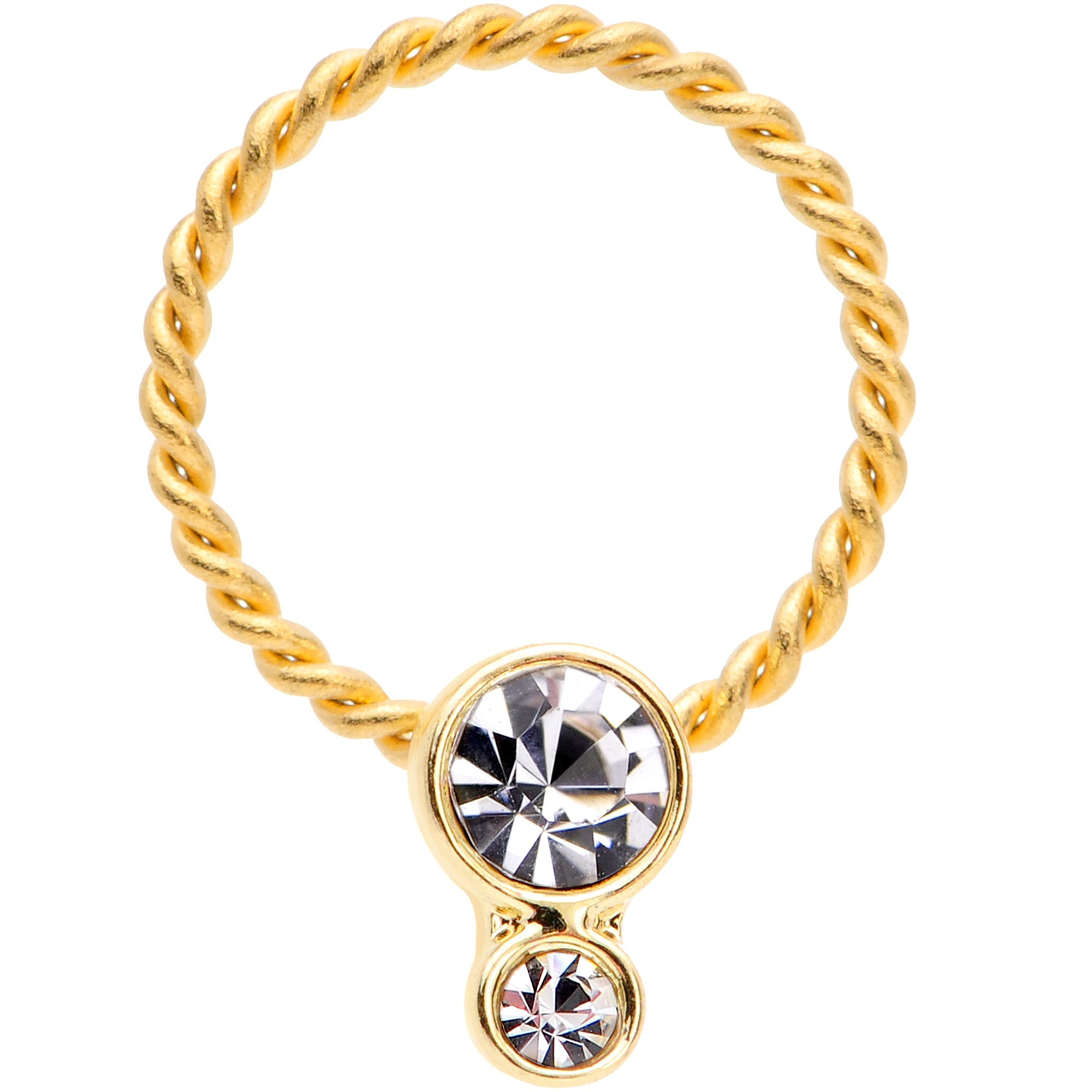BodyCandy 16G 3/8 Clear Gem Duo Gold Tone Twisted BCR Captive Ring — main product shot