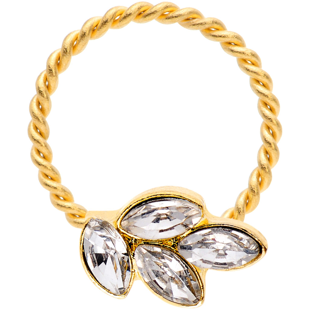 BodyCandy 16G 3/8 Clear Gem Gold Tone Leaves Twisted BCR Captive Ring — main product shot