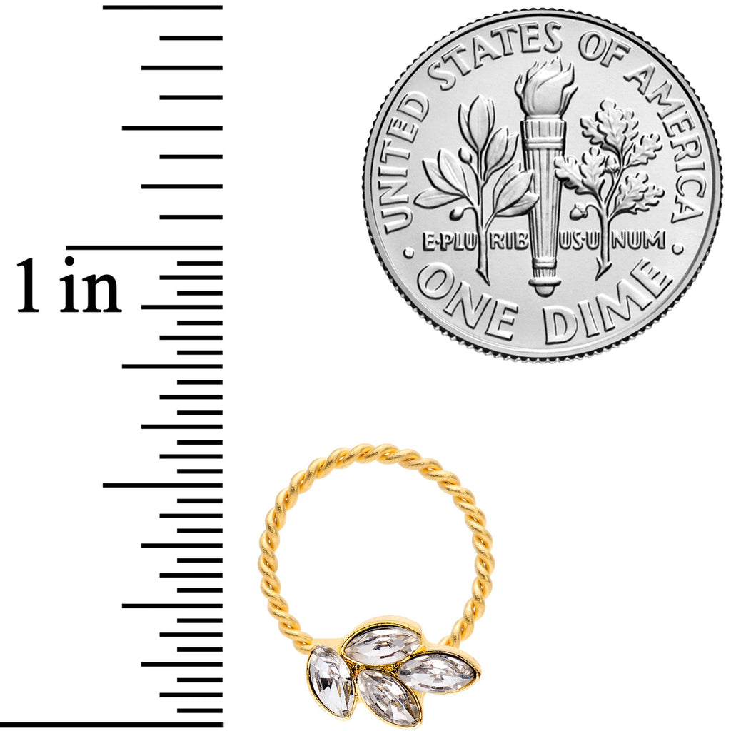 BodyCandy 16G 3/8 Clear Gem Gold Tone Leaves Twisted BCR Captive Ring — detail close-up