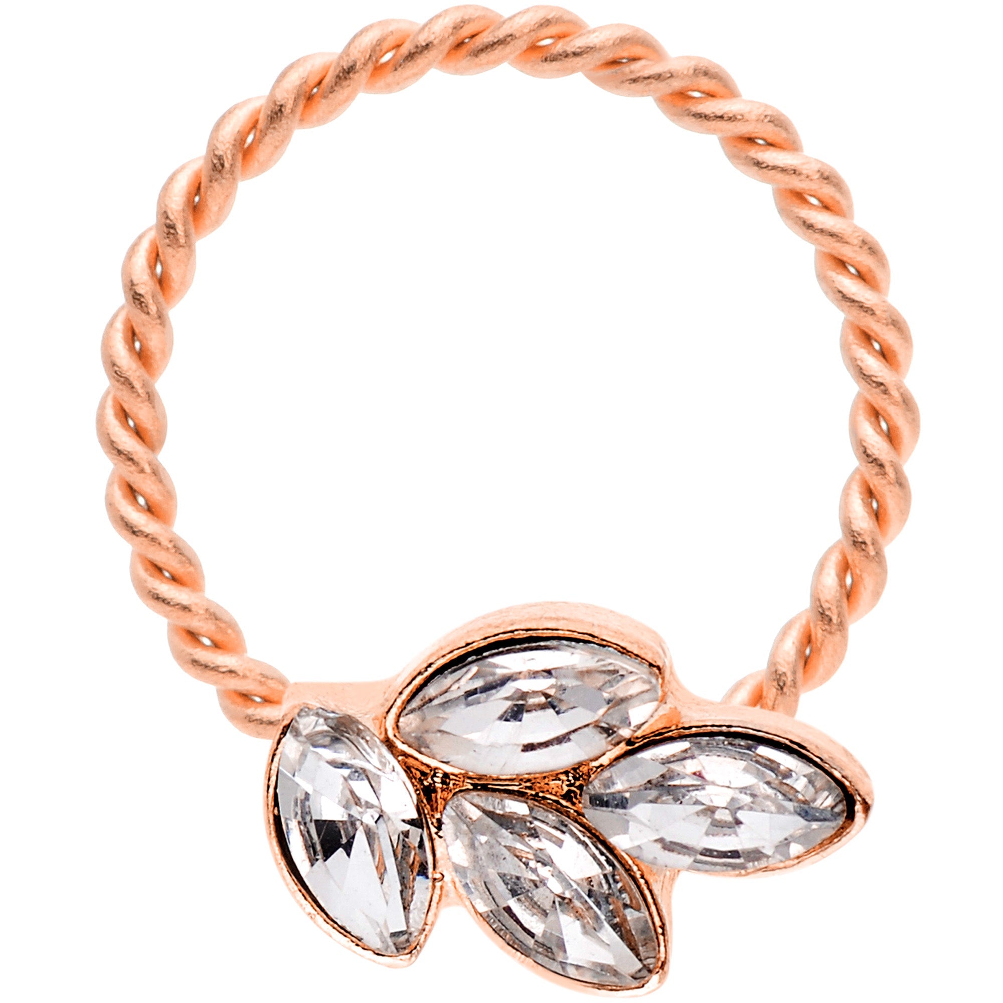 BodyCandy 16G 3/8 Clear Gem Rose Gold Tone Leaves Twisted BCR Captive Ring — main product shot