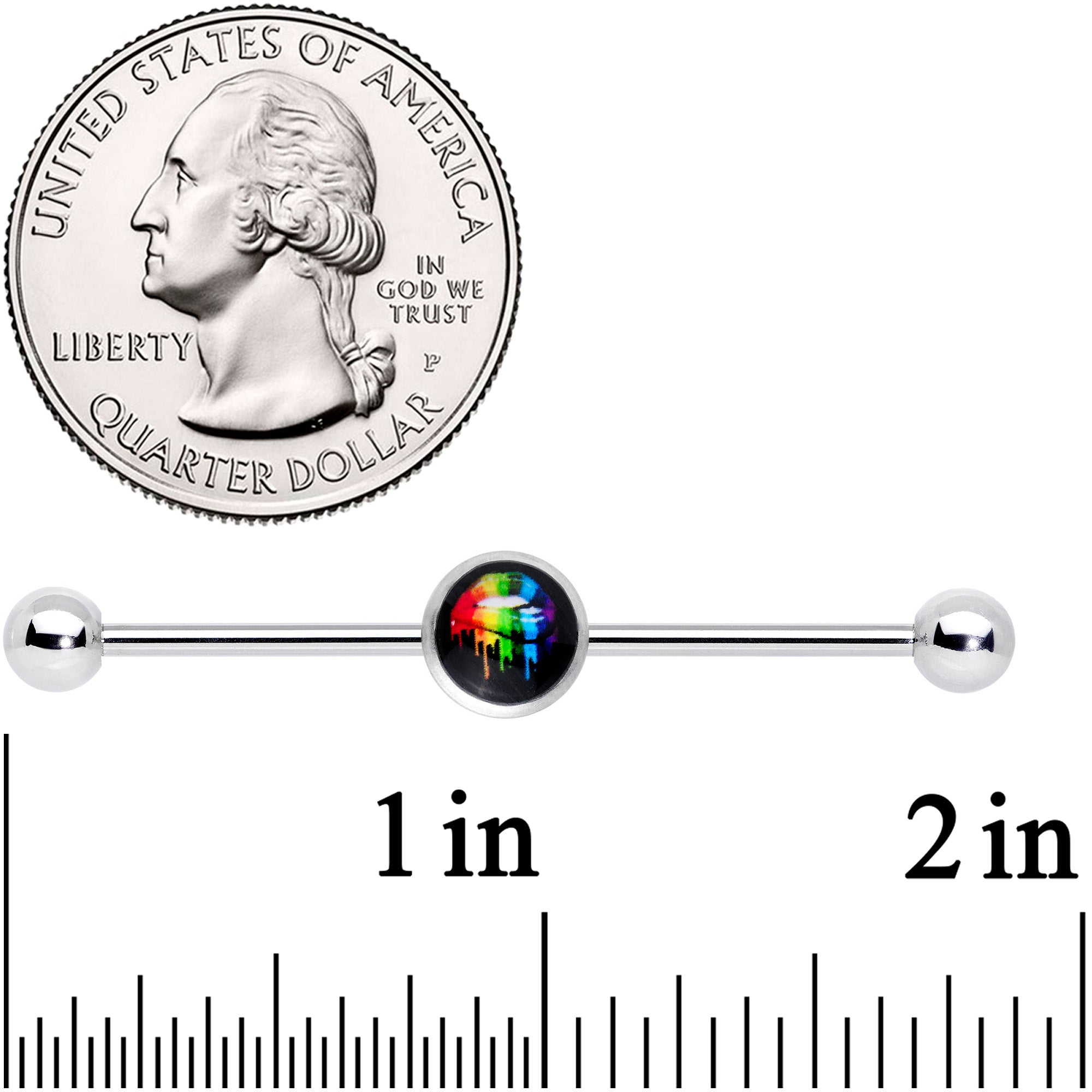 BodyCandy 14G Black Rainbow Lips Industiral Barbell 38mm — detail close-up