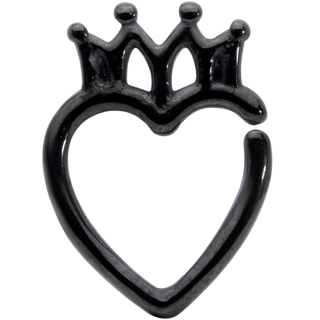 BodyCandy 16G 5/16 Black Royal Crown Heart Right Ear Closure Ring — main product shot