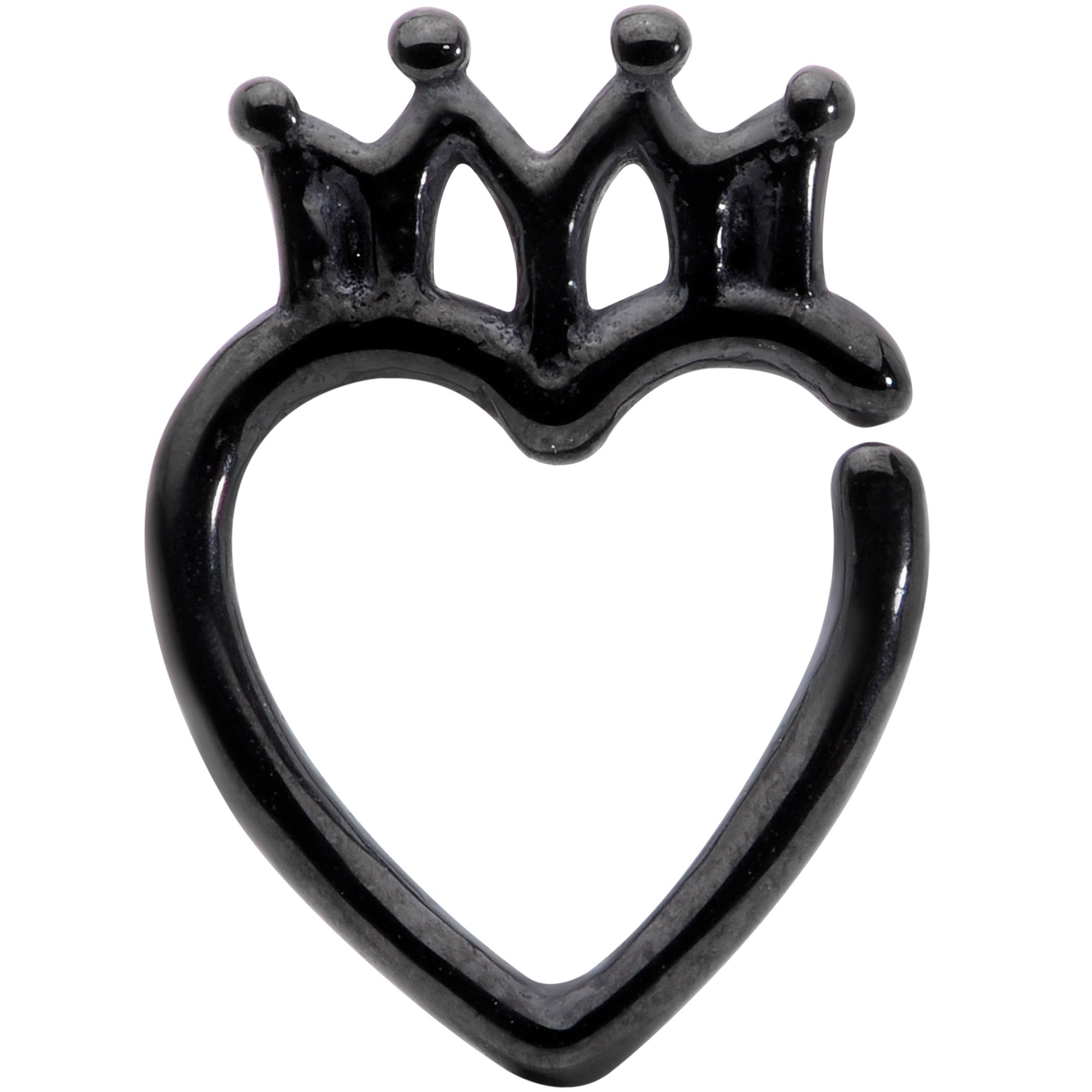 BodyCandy 16G 5/16 Black Royal Crown Heart Right Ear Closure Ring — main product shot