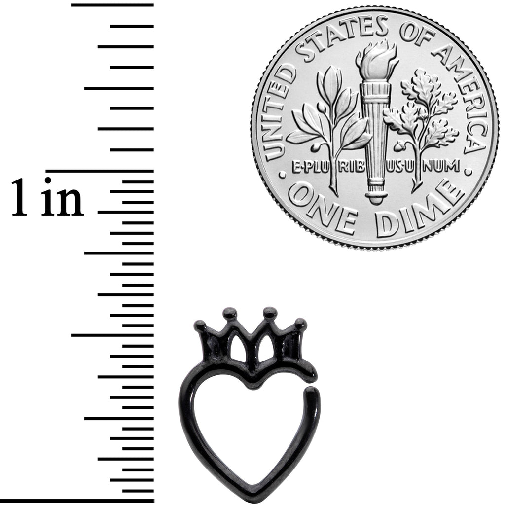 BodyCandy 16G 5/16 Black Royal Crown Heart Right Ear Closure Ring — detail close-up