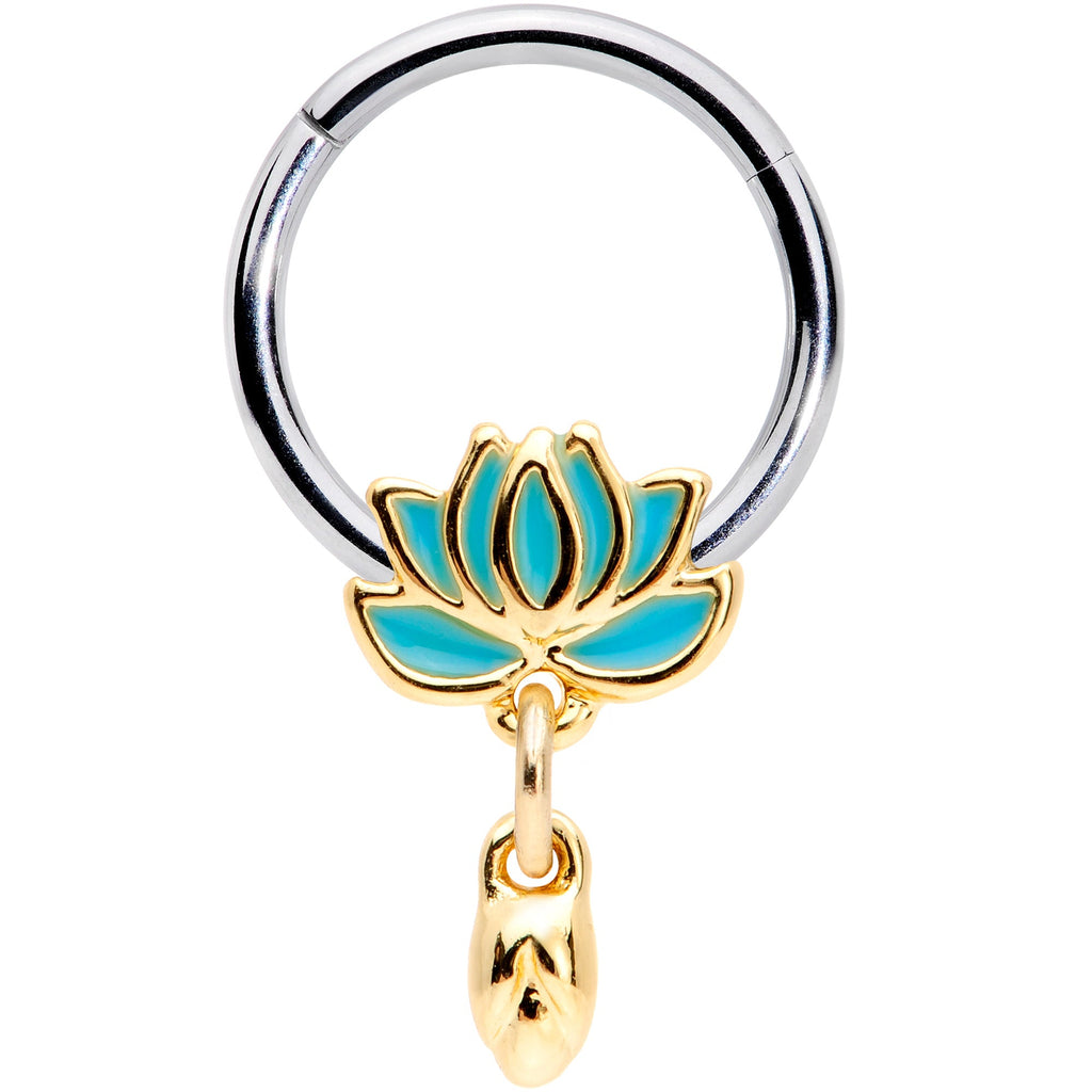 BodyCandy 16G 3/8 Southwestern Lotus Flower Dangle Hinged Segment Ring — main product shot
