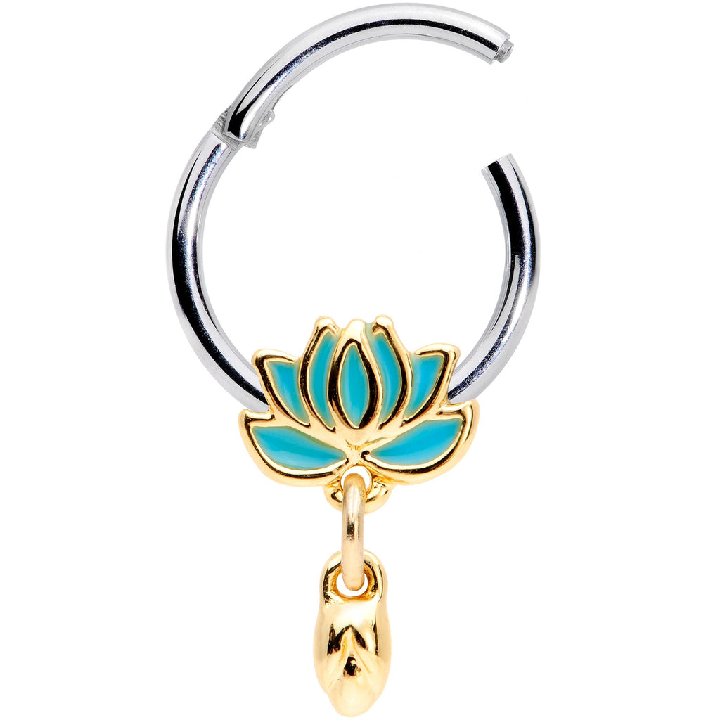 BodyCandy 16G 3/8 Southwestern Lotus Flower Dangle Hinged Segment Ring — detail close-up