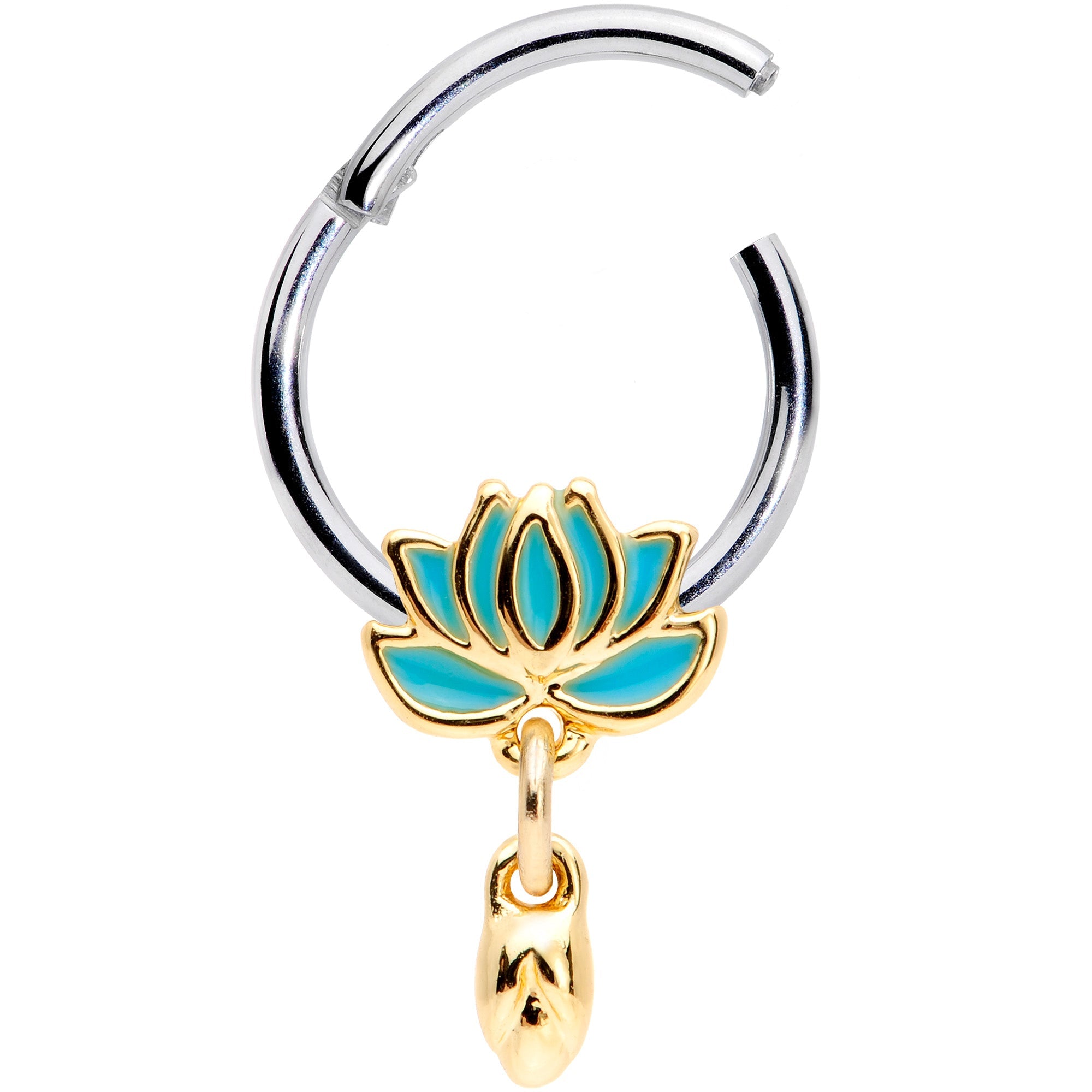 BodyCandy 16G 3/8 Southwestern Lotus Flower Dangle Hinged Segment Ring — detail close-up