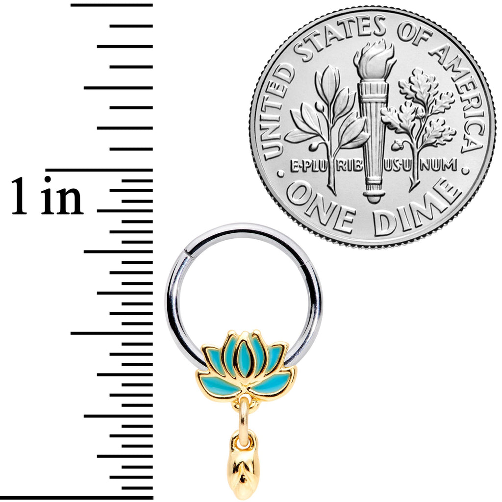 BodyCandy 16G 3/8 Southwestern Lotus Flower Dangle Hinged Segment Ring — lifestyle context