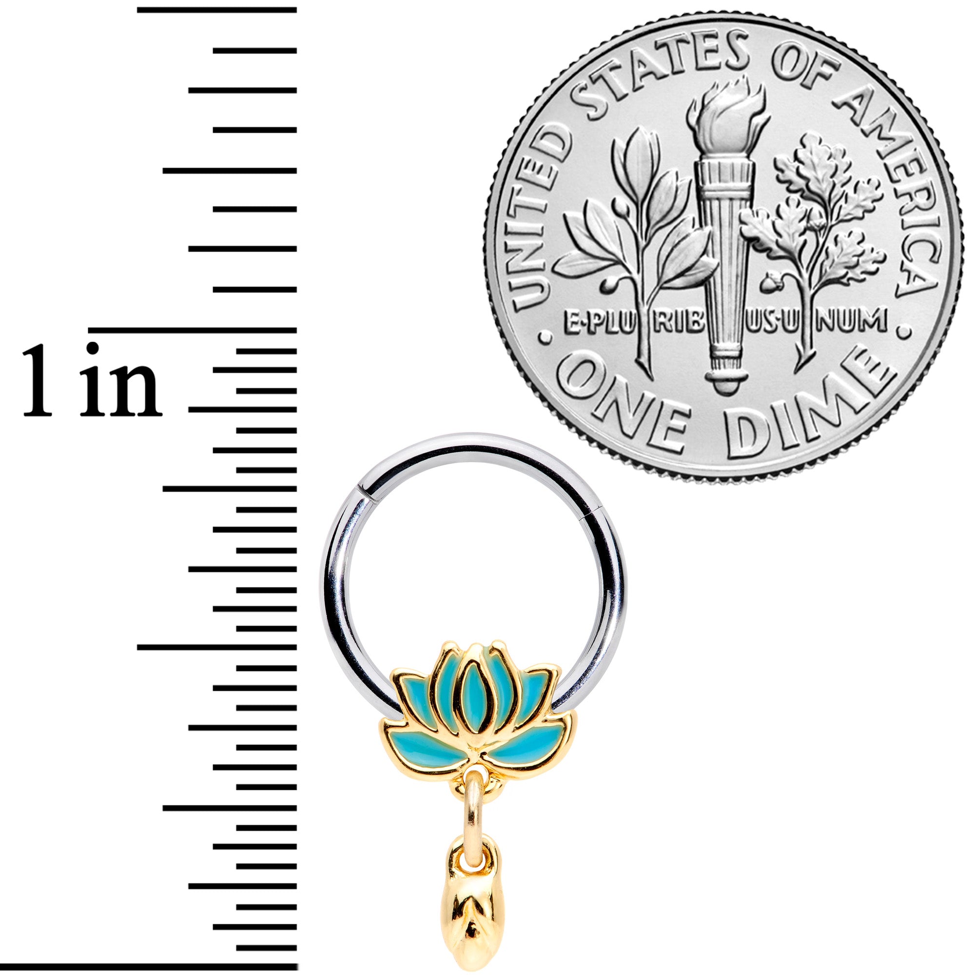 BodyCandy 16G 3/8 Southwestern Lotus Flower Dangle Hinged Segment Ring — lifestyle context