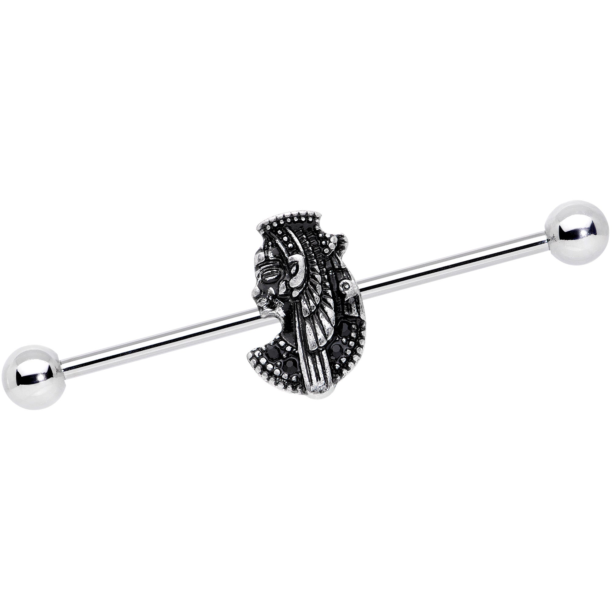 BodyCandy 14G Black Gem Cleopatra Anubis Industrial Barbell 38mm — main product shot