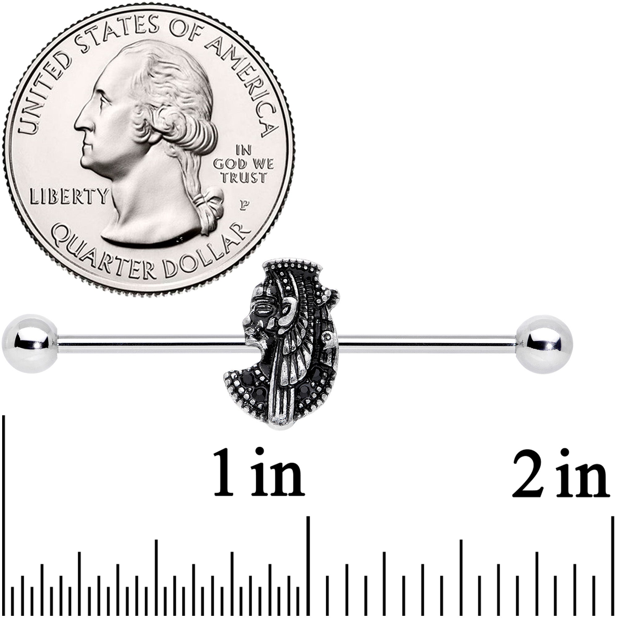 BodyCandy 14G Black Gem Cleopatra Anubis Industrial Barbell 38mm — detail close-up