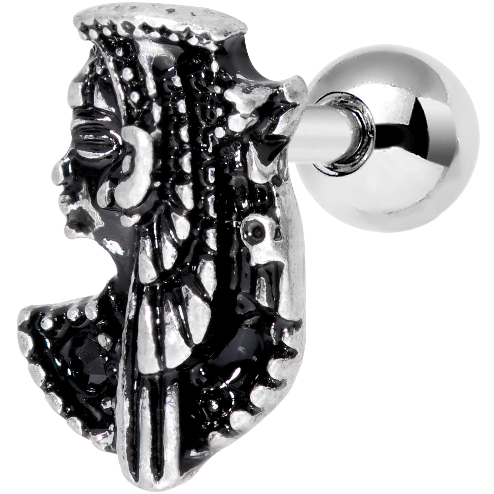 BodyCandy 16G 1/4 Black Gem Egypt Cleopatra Anubis Cartilage Tragus Earring — main product shot