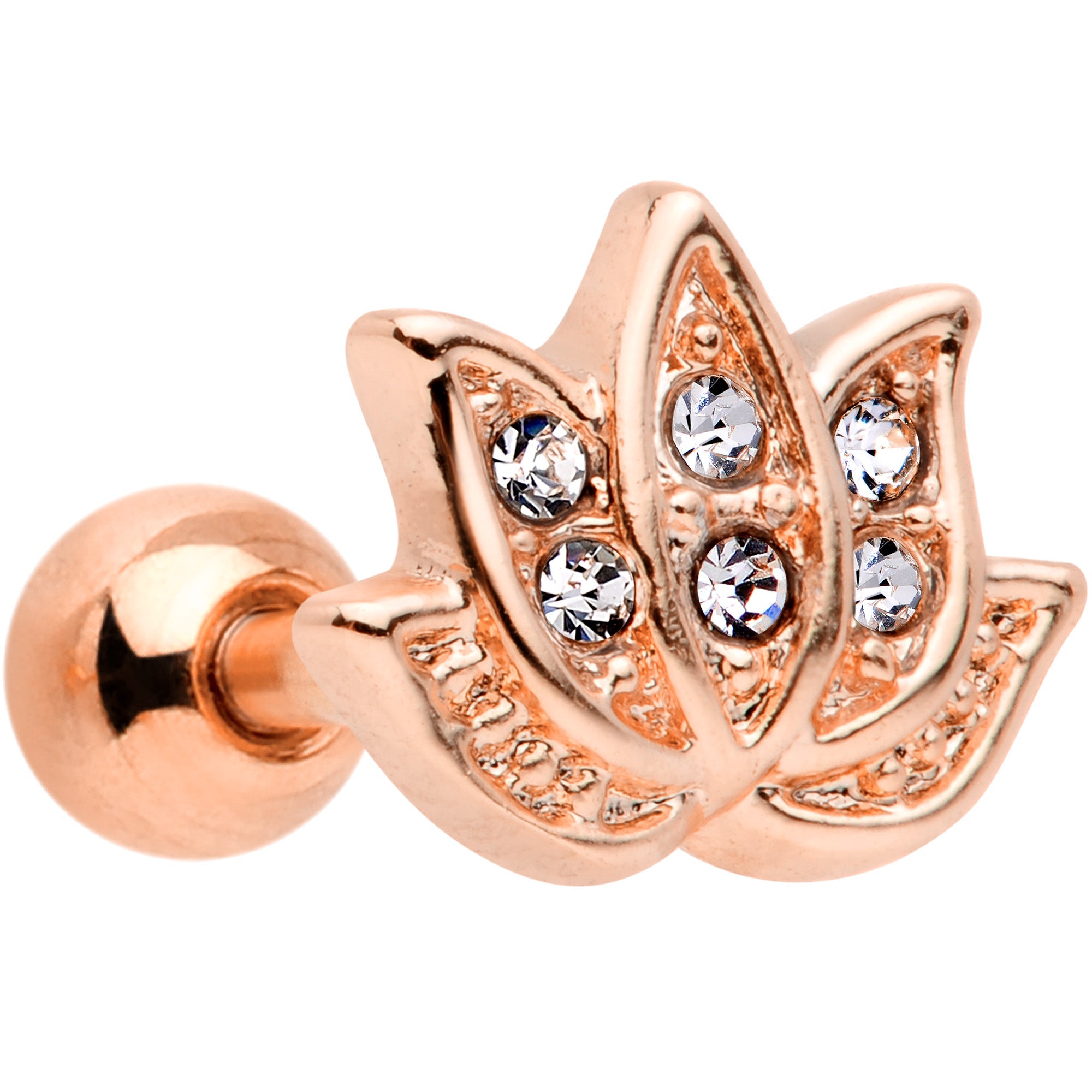 BodyCandy 16G 1/4 Clear Gem Rose Gold Tone Lotus Flower Cartilage Tragus Earring — main product shot