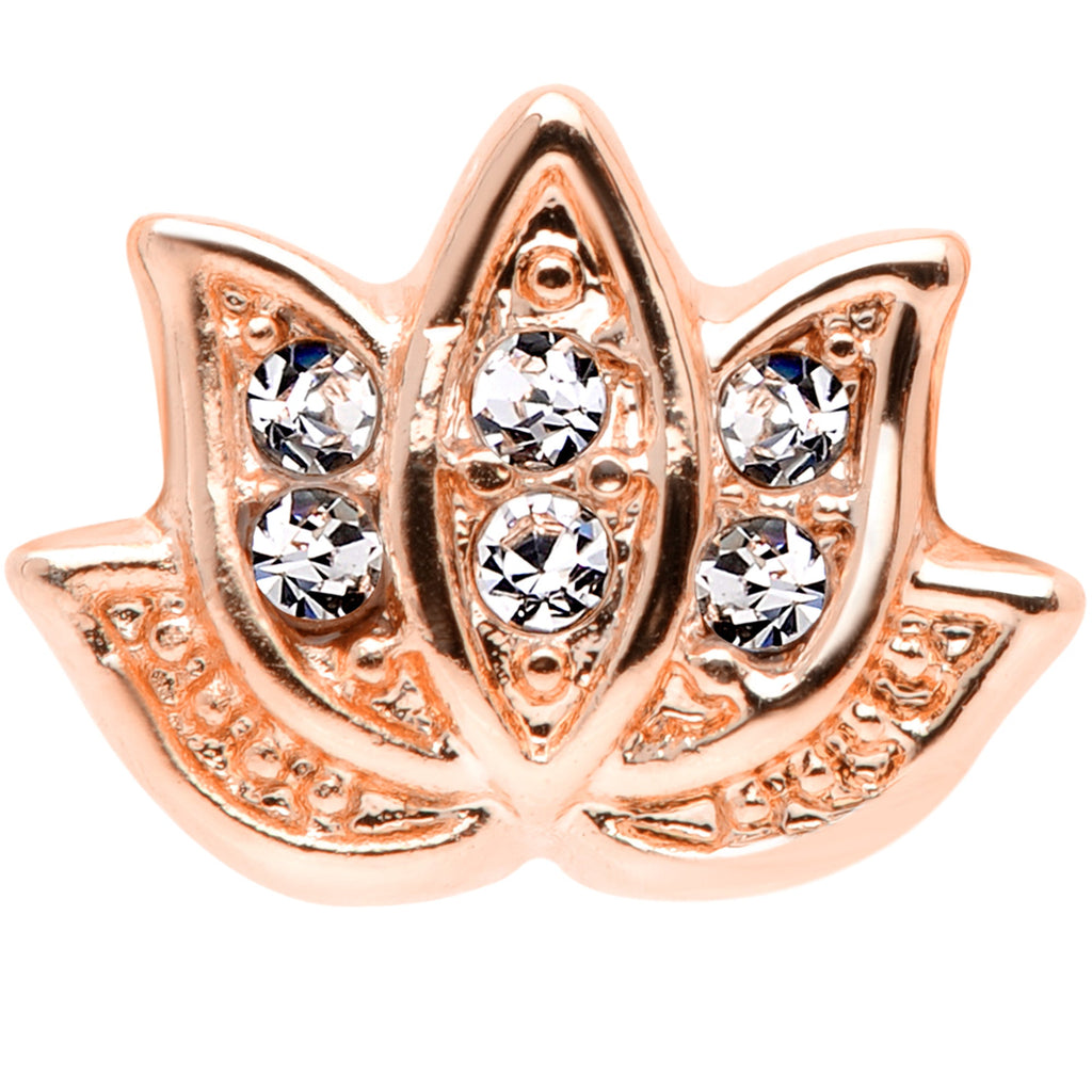 BodyCandy 16G 1/4 Clear Gem Rose Gold Tone Lotus Flower Cartilage Tragus Earring — detail close-up