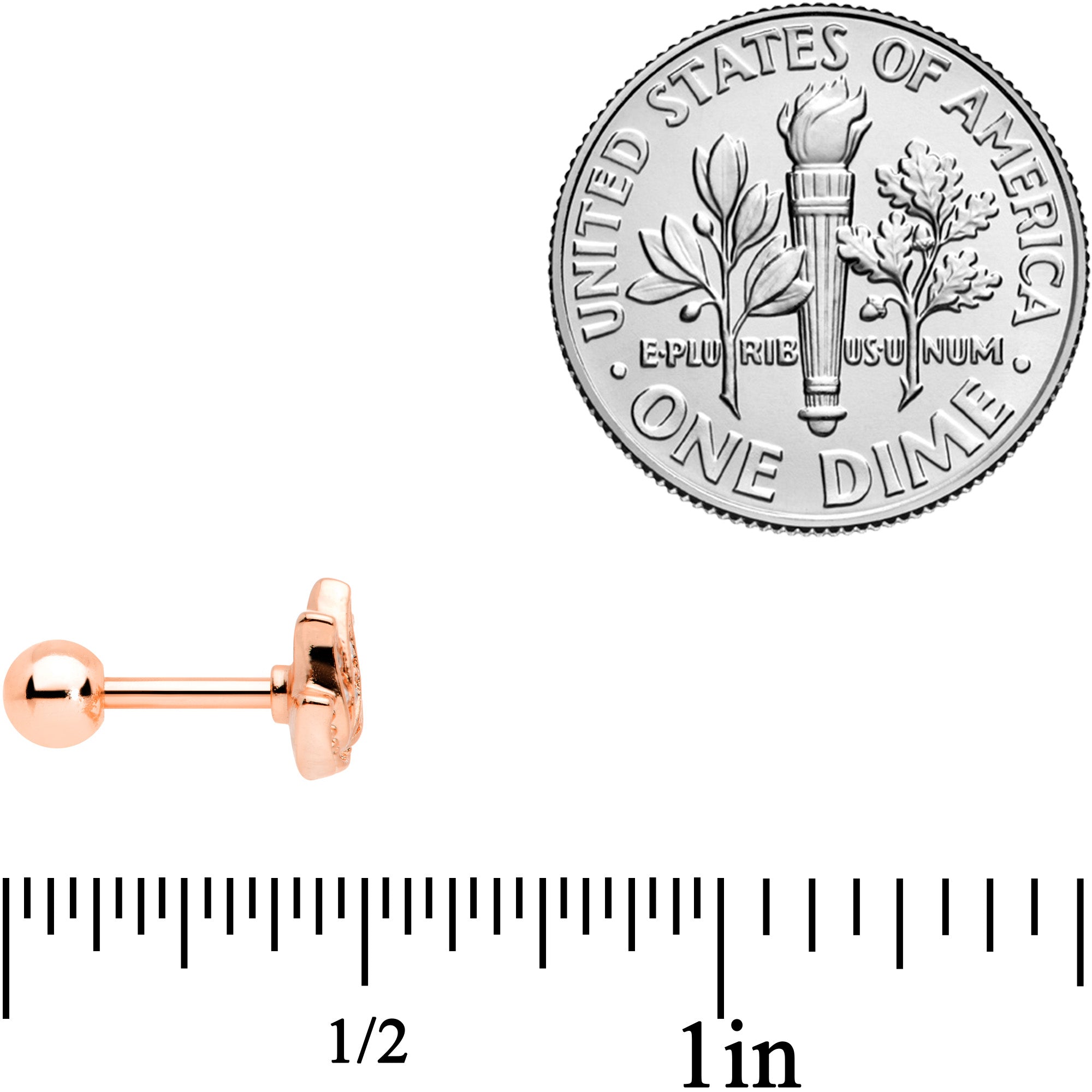 BodyCandy 16G 1/4 Clear Gem Rose Gold Tone Lotus Flower Cartilage Tragus Earring — side view