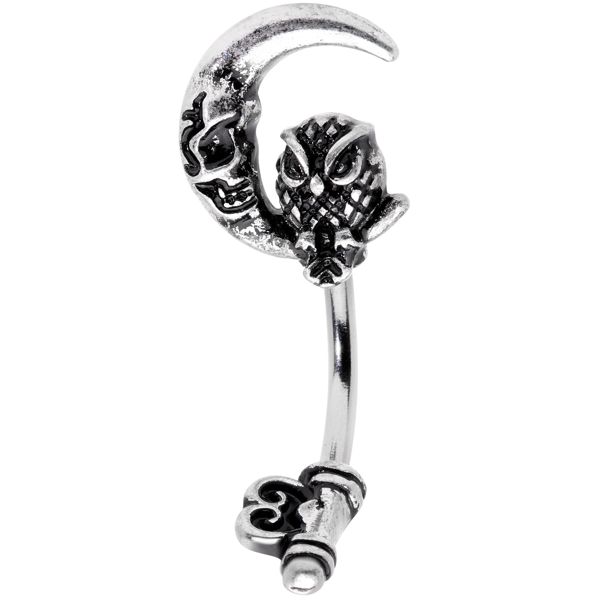 BodyCandy Owl Skull Key Mystic Moon Double Mount Belly Ring — main product shot