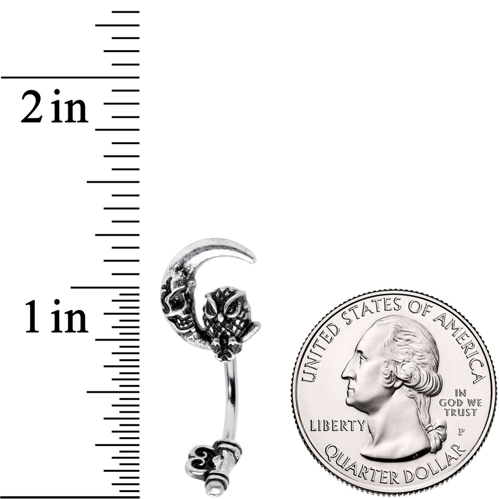 BodyCandy Owl Skull Key Mystic Moon Double Mount Belly Ring — detail close-up