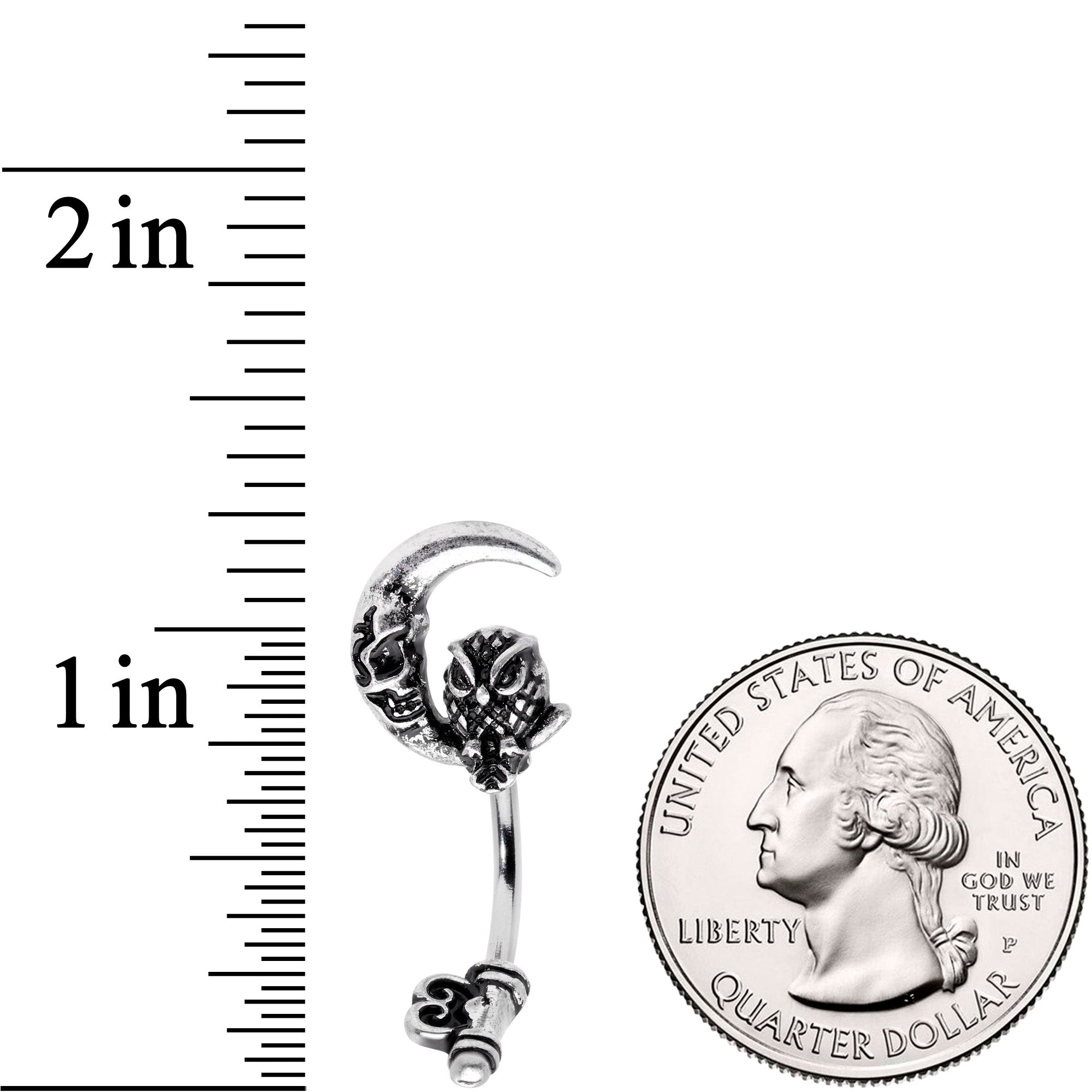 BodyCandy Owl Skull Key Mystic Moon Double Mount Belly Ring — detail close-up