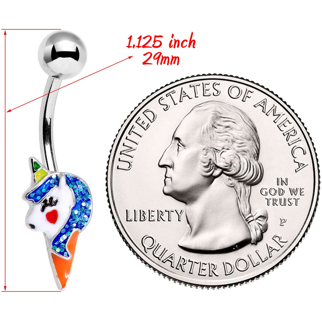 BodyCandy Blue Glitter Mane Unicorn Belly Ring — detail close-up