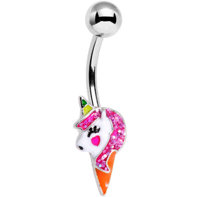 Pink Glitter Mane Unicorn Belly Ring