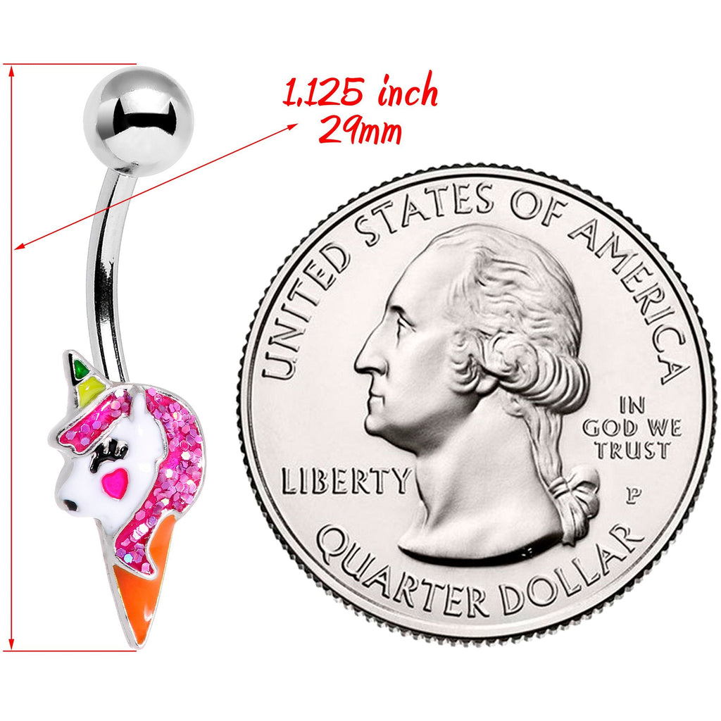 BodyCandy Pink Glitter Mane Unicorn Belly Ring — detail close-up