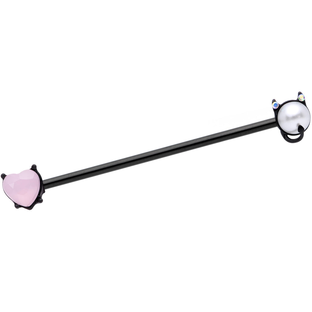 BodyCandy 14G Pink Gem Black Devil Heart Love Industrial Barbell 38mm — main product shot