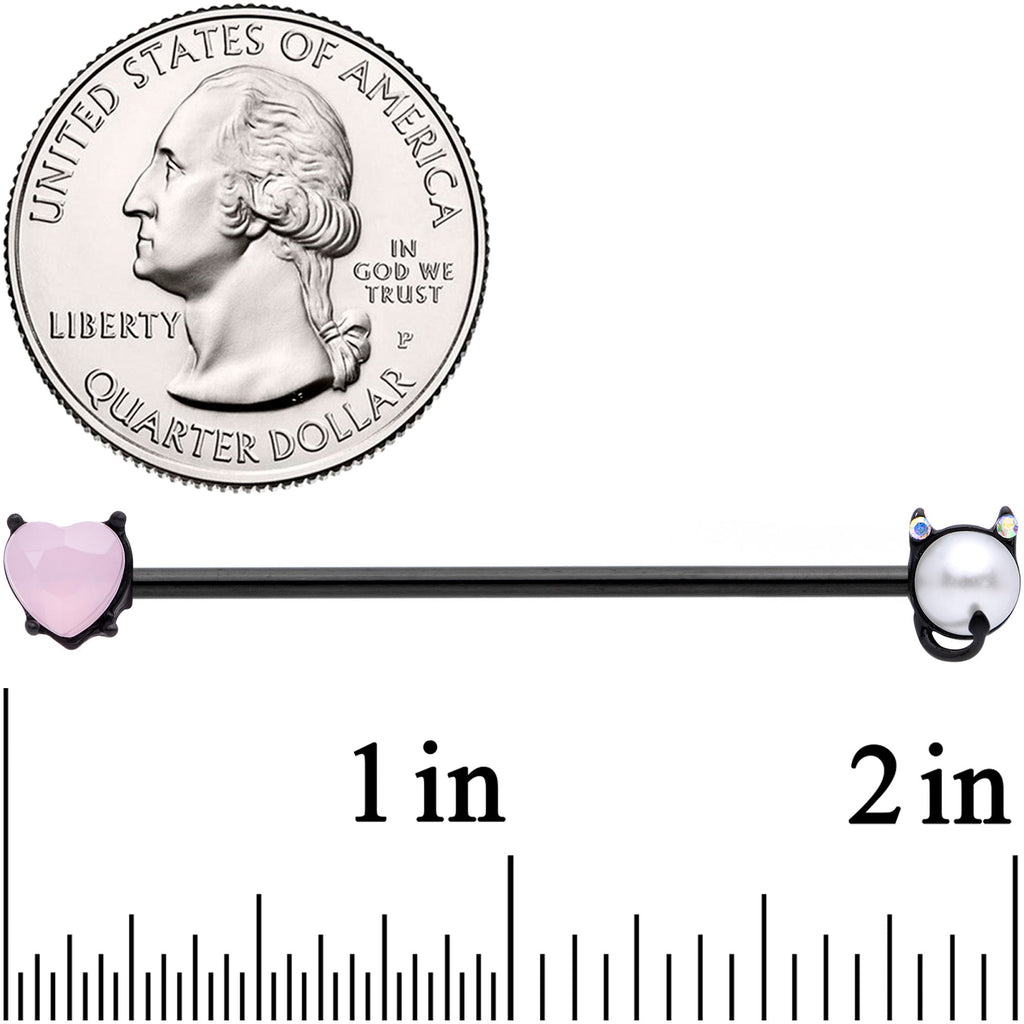 BodyCandy 14G Pink Gem Black Devil Heart Love Industrial Barbell 38mm — detail close-up