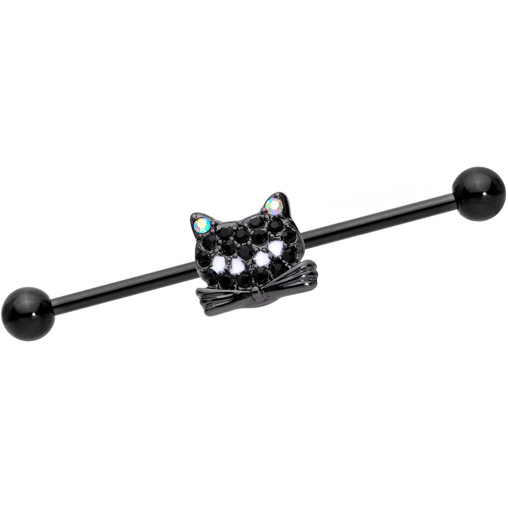 BodyCandy 14G Black Aurora Gem Black Cat Industrial Barbell 38mm — main product shot