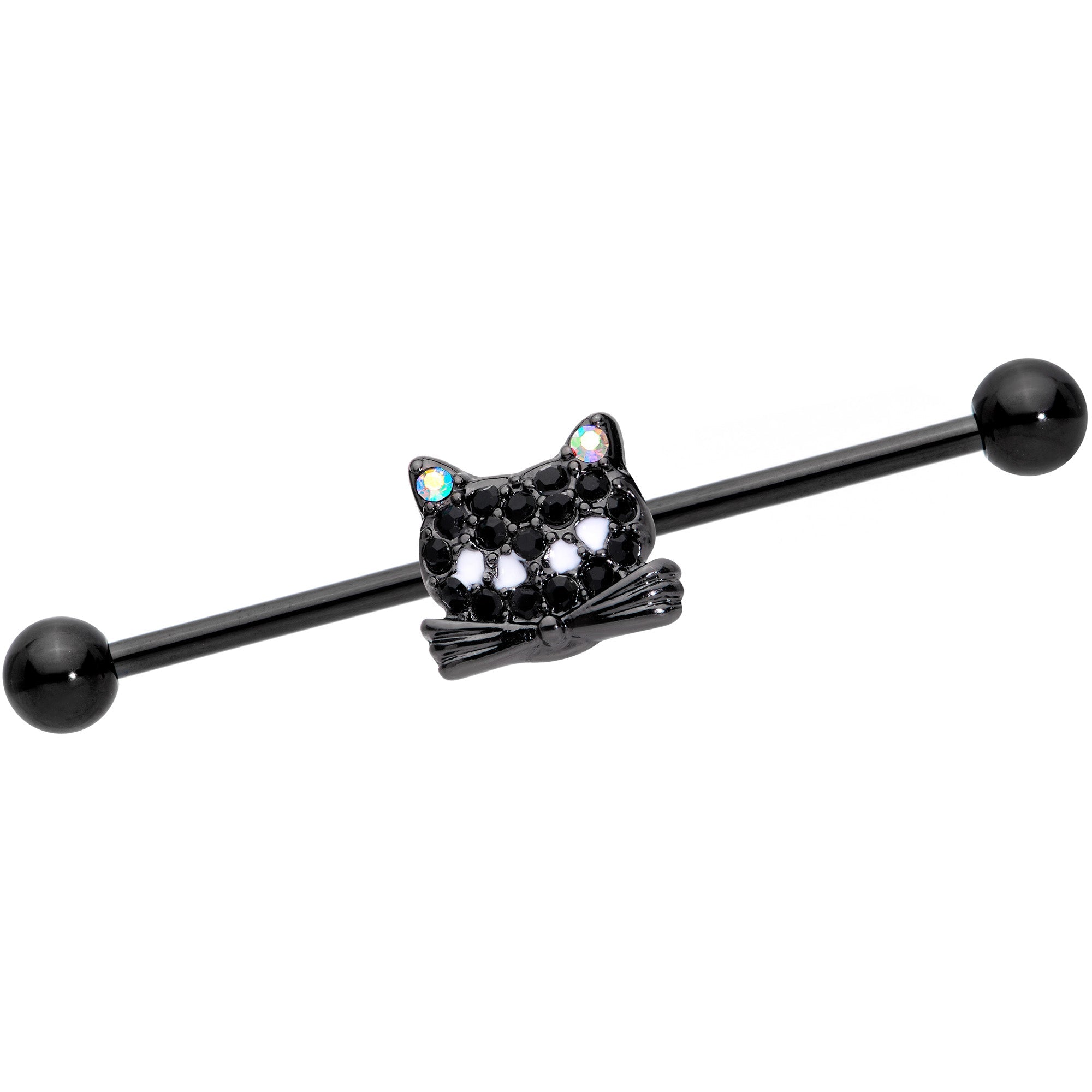 BodyCandy 14G Black Aurora Gem Black Cat Industrial Barbell 38mm — main product shot