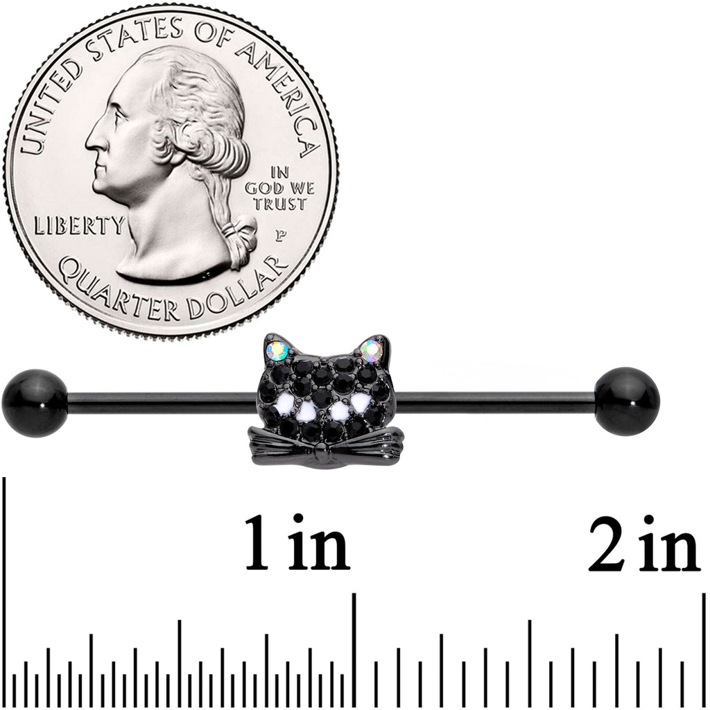 BodyCandy 14G Black Aurora Gem Black Cat Industrial Barbell 38mm — detail close-up