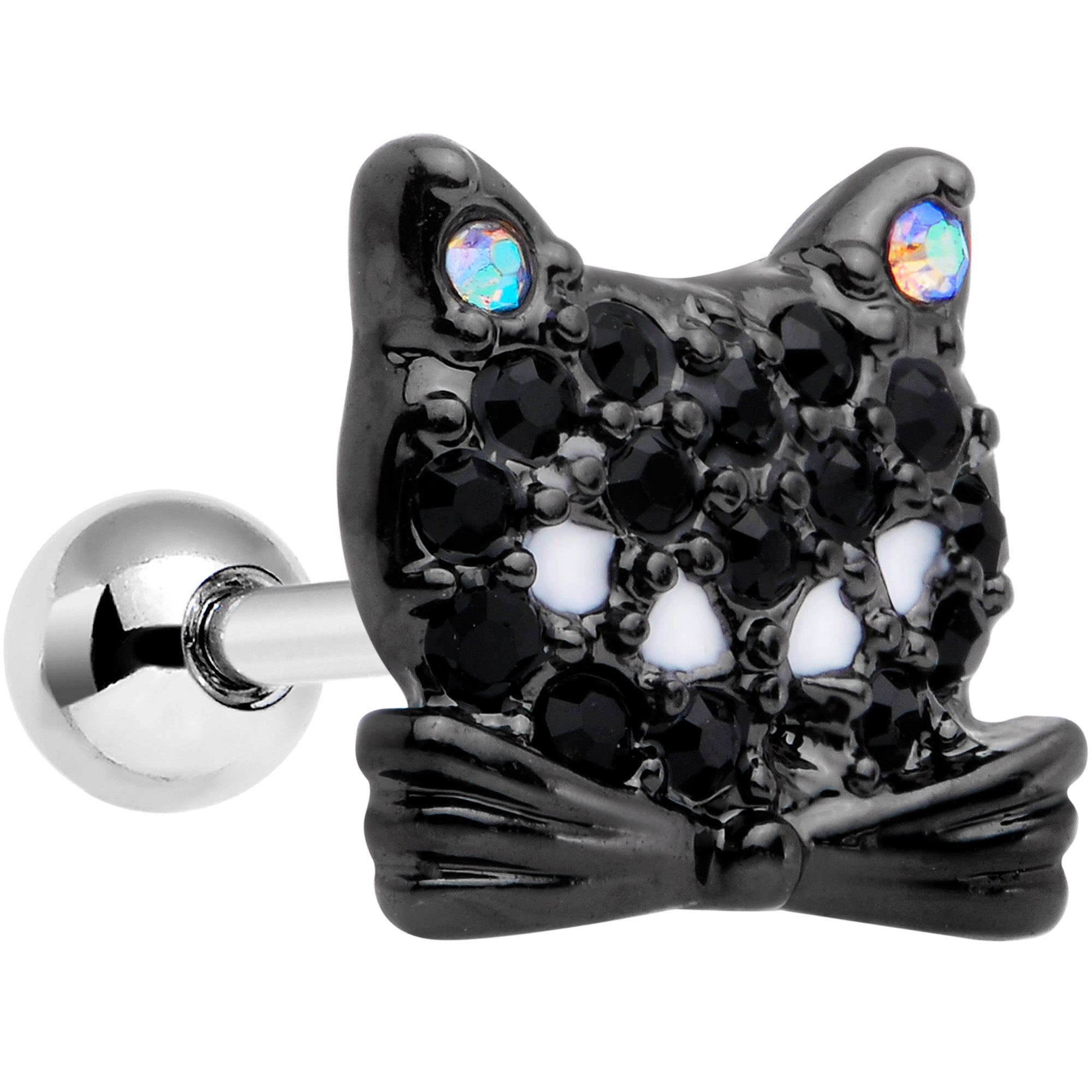 BodyCandy 16G 1/4 Black Aurora Gem Crafty Kitty Cat Cartilage Tragus Earring — main product shot