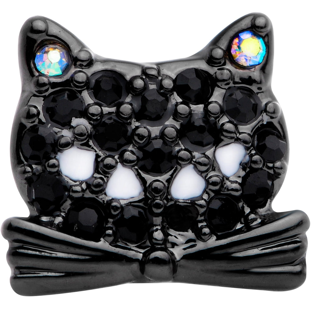 BodyCandy 16G 1/4 Black Aurora Gem Crafty Kitty Cat Cartilage Tragus Earring — detail close-up