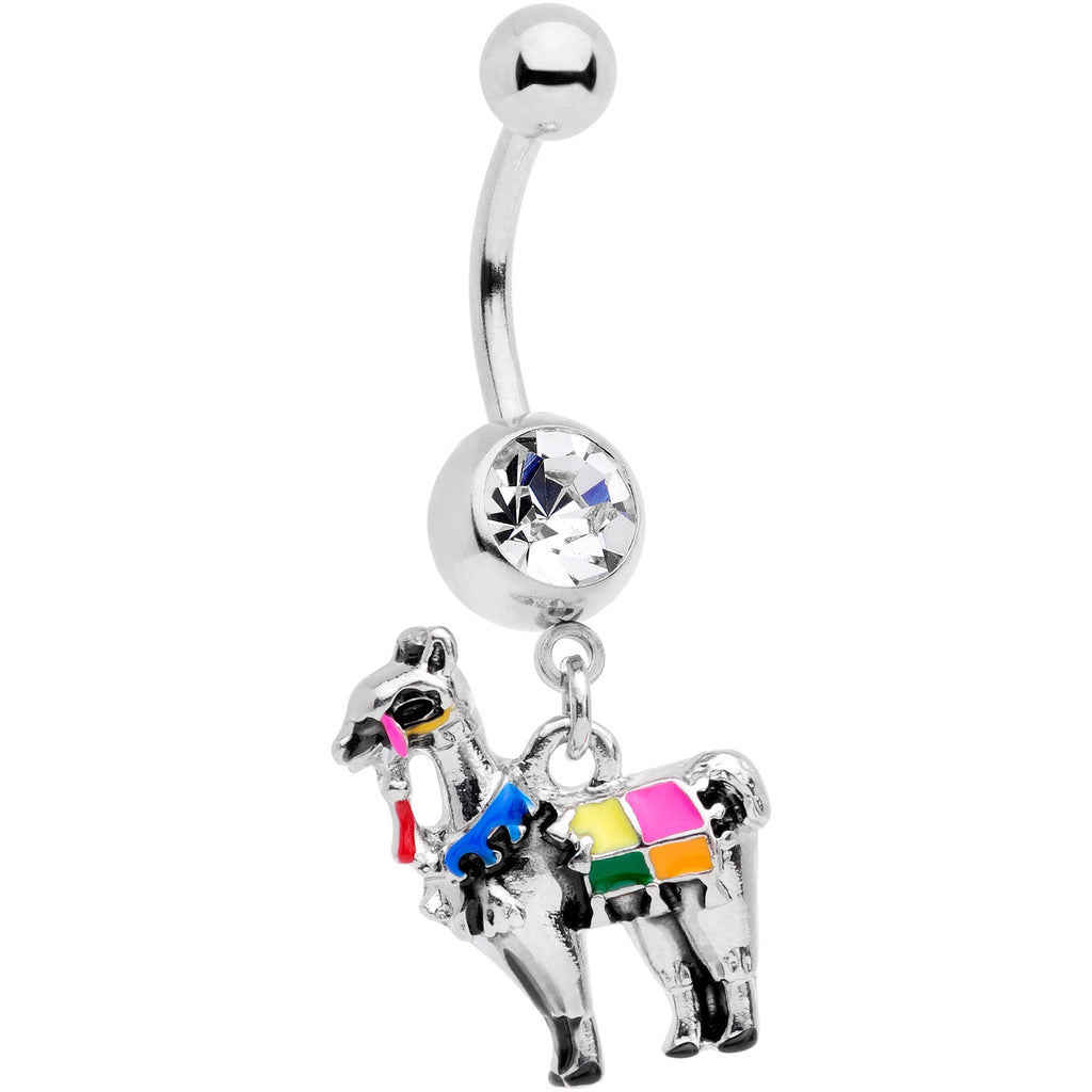 BodyCandy Clear CZ Gem Colorful Drama Llama Dangle Belly Ring — main product shot