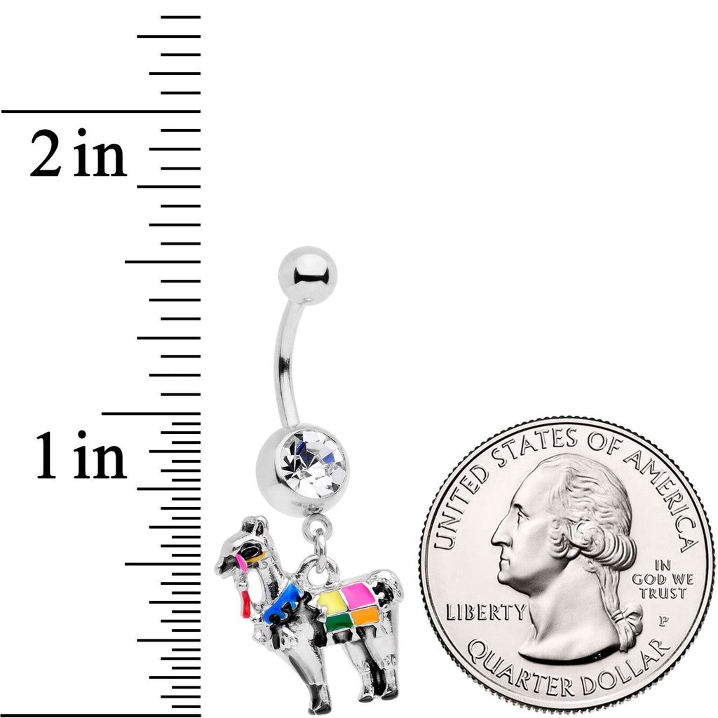 BodyCandy Clear CZ Gem Colorful Drama Llama Dangle Belly Ring — lifestyle context
