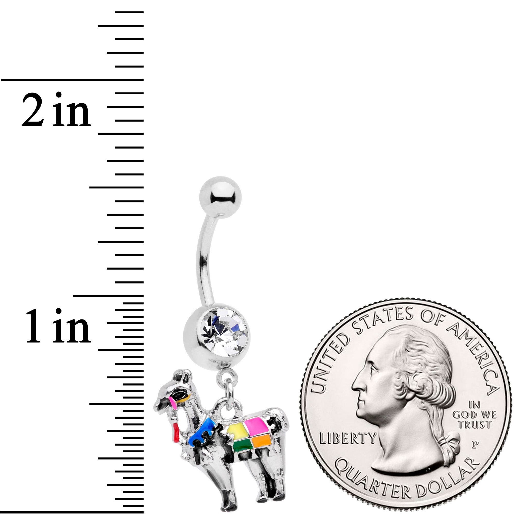 BodyCandy Clear CZ Gem Colorful Drama Llama Dangle Belly Ring — lifestyle context