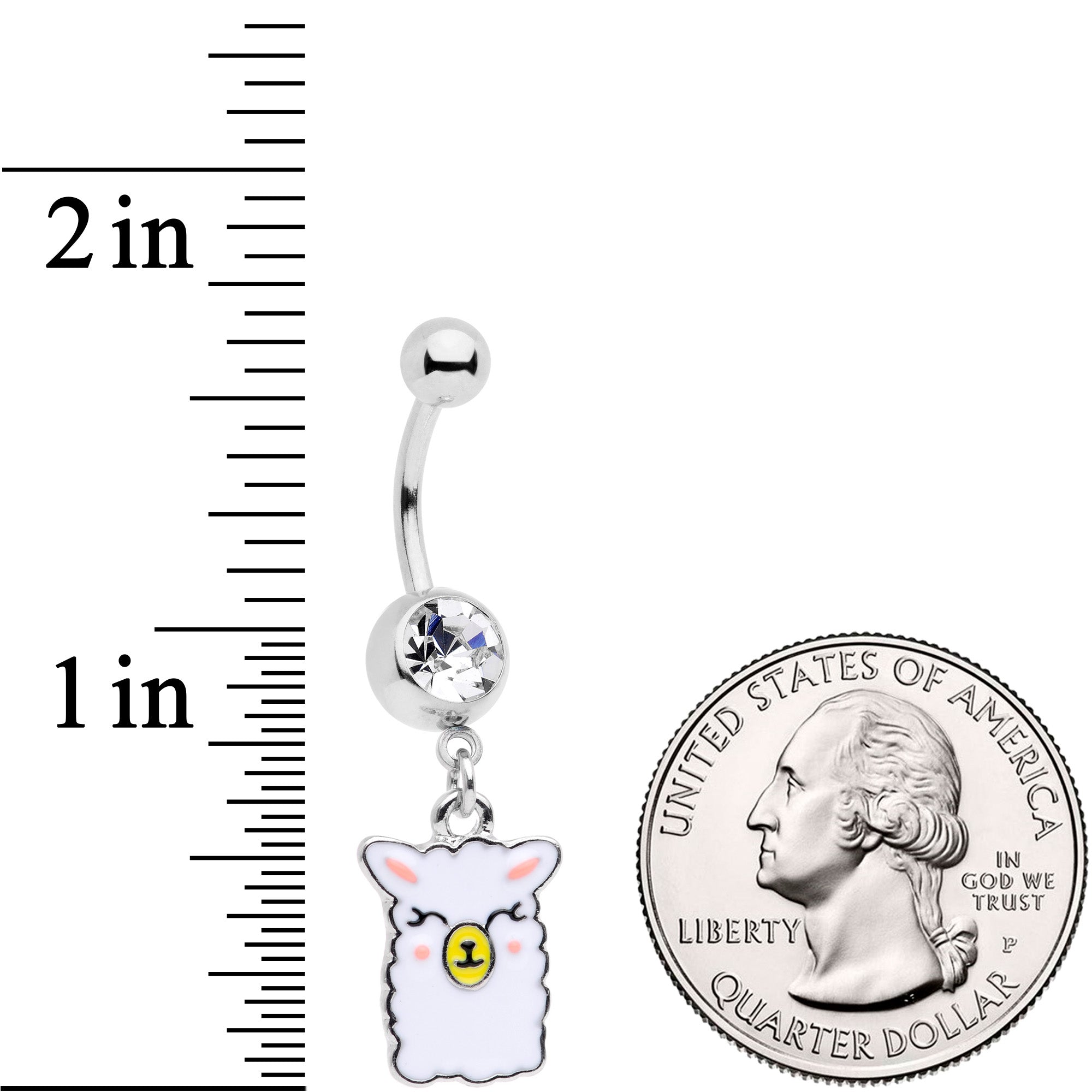 BodyCandy Clear CZ Gem Sweet Llama Dangle Belly Ring — detail close-up
