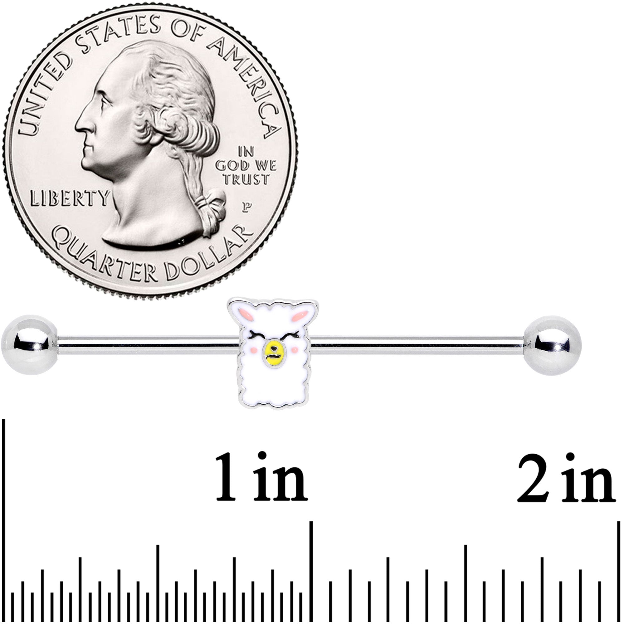 BodyCandy 14G Sweet Llama Industrial Barbell 38mm — detail close-up