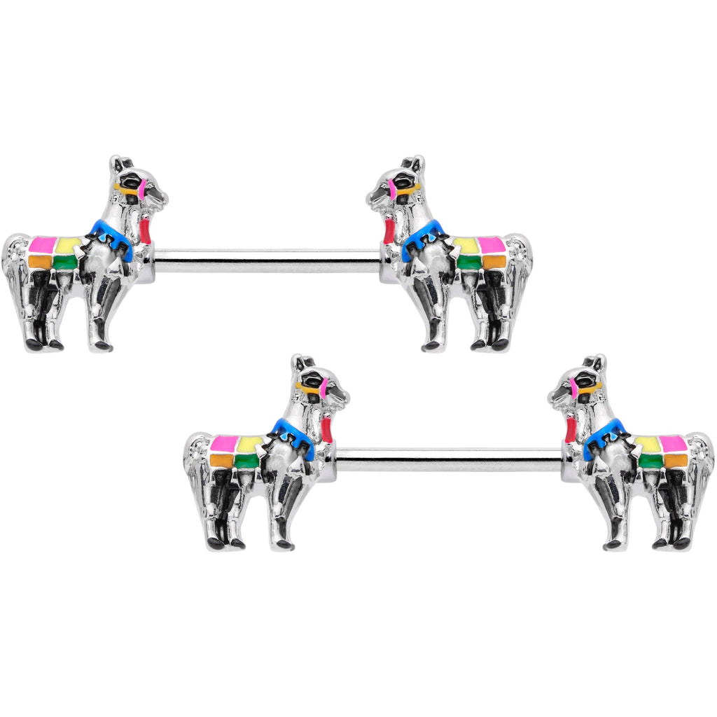 BodyCandy 14G 9/16 Colorful Drama Llama Barbell Nipple Ring Set — main product shot