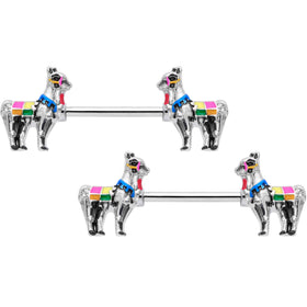 14G 9/16 Colorful Drama Llama Barbell Nipple Ring Set