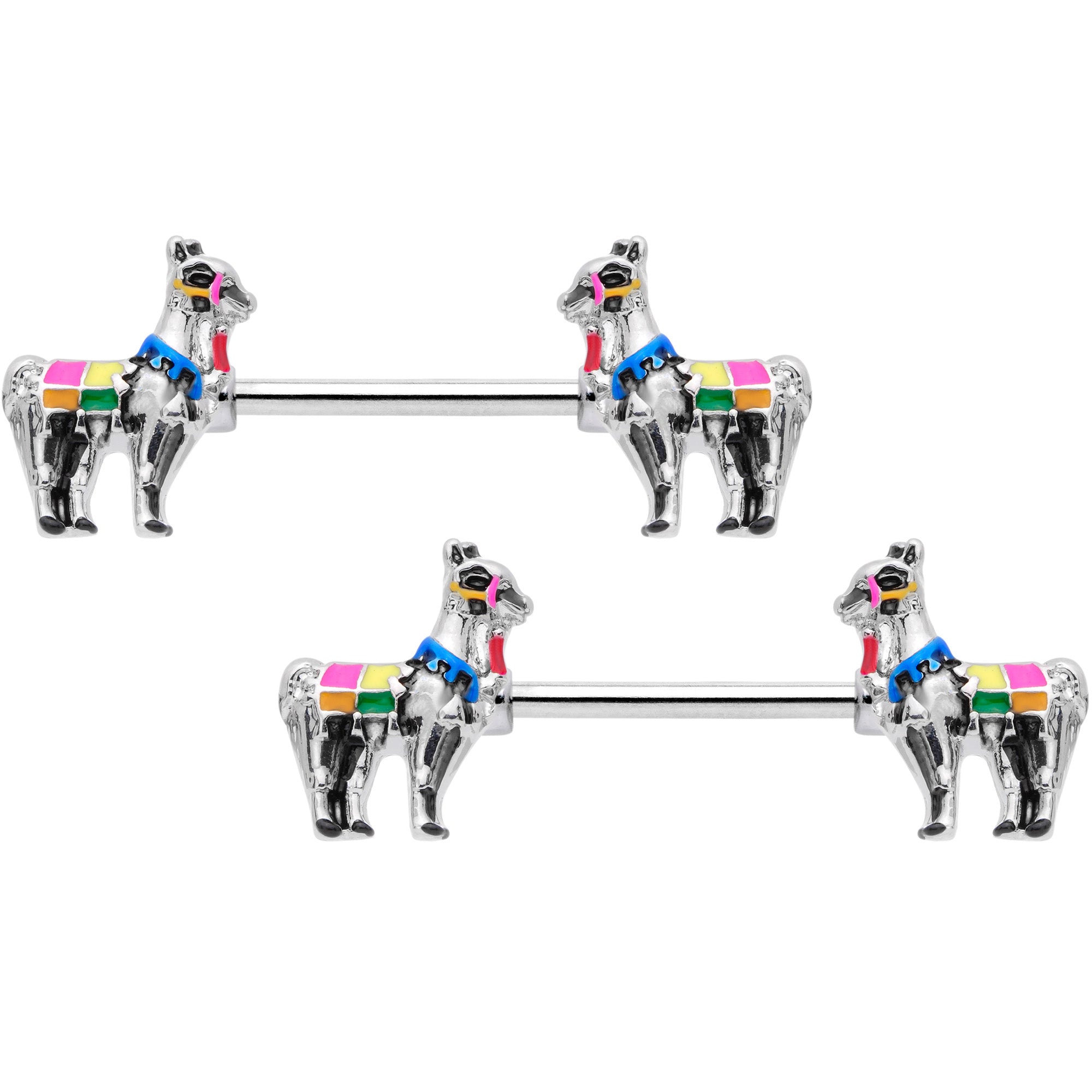 BodyCandy 14G 9/16 Colorful Drama Llama Barbell Nipple Ring Set — main product shot