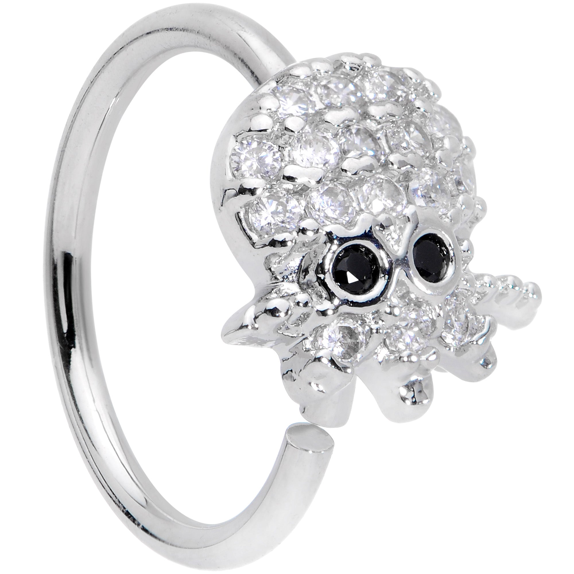 BodyCandy 18G 3/8 Clear Black CZ Gem Nautical Octopus Nose Hoop — main product shot