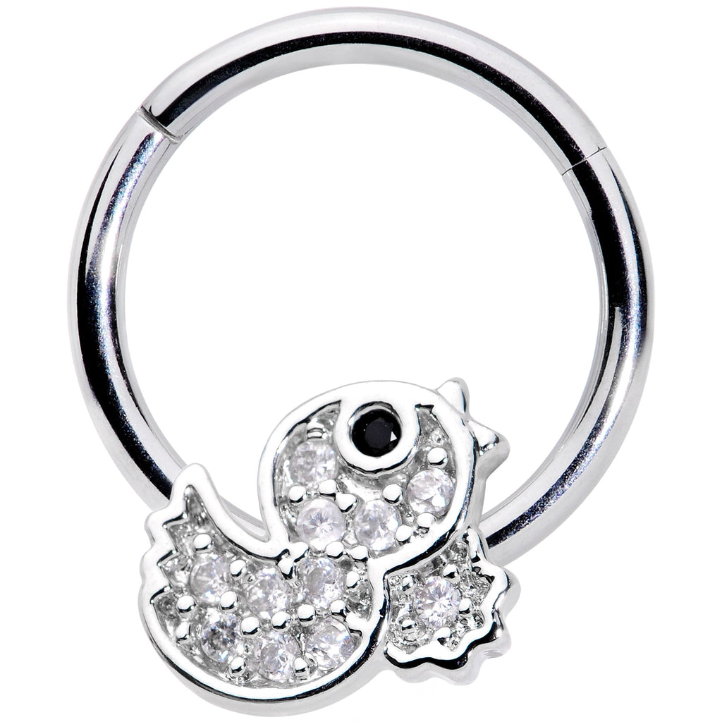 BodyCandy 16G 5/16 Clear Black CZ Gem Ducky Hinged Segment Ring — main product shot