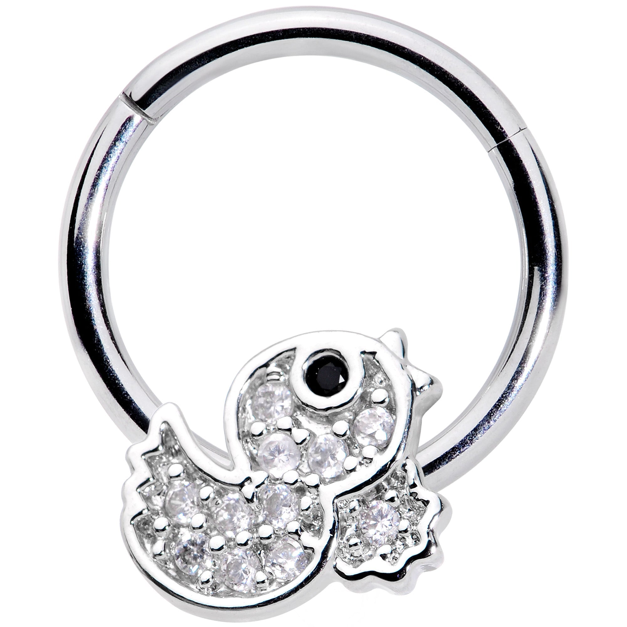 BodyCandy 16G 5/16 Clear Black CZ Gem Ducky Hinged Segment Ring — main product shot