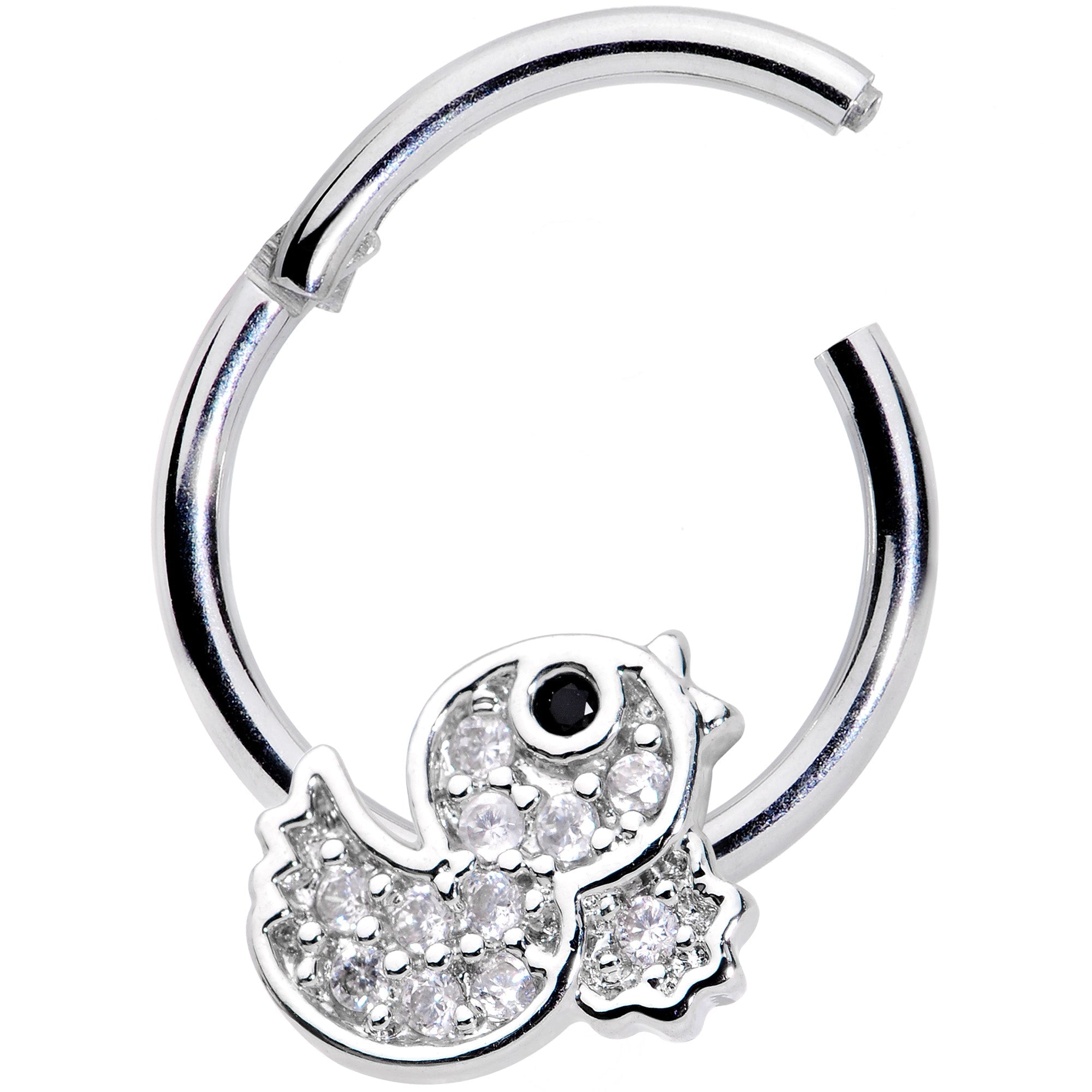 BodyCandy 16G 5/16 Clear Black CZ Gem Ducky Hinged Segment Ring — detail close-up